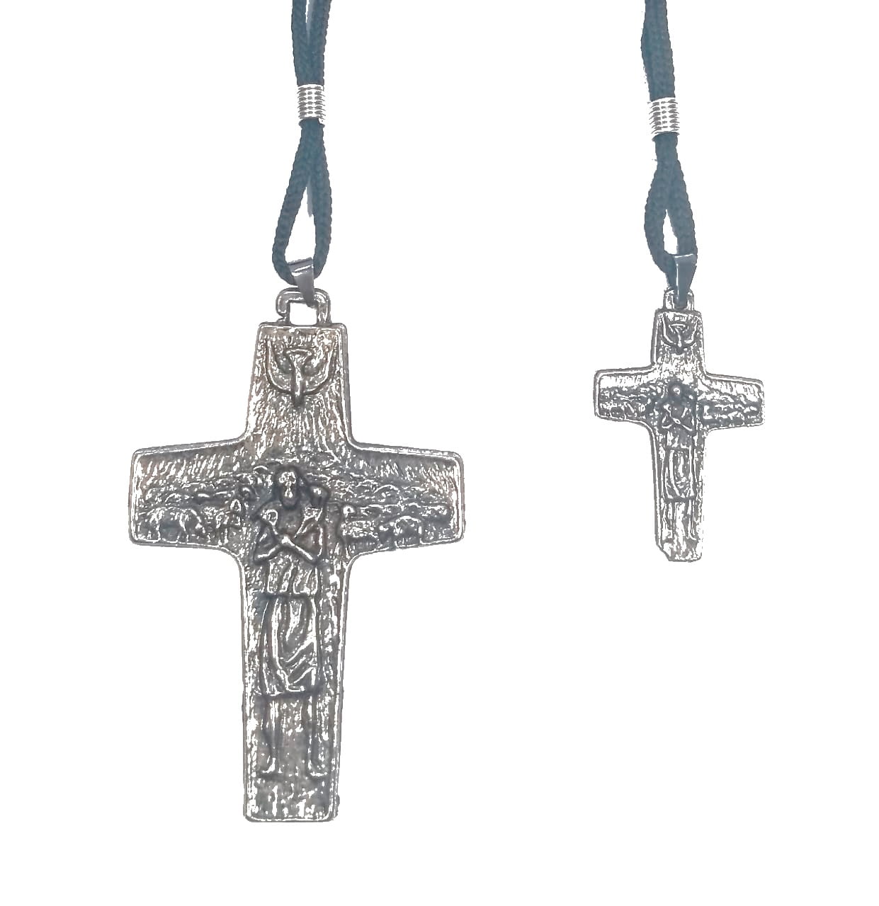 Crucifixo do Papa Jesus Bom Pastor com cordão